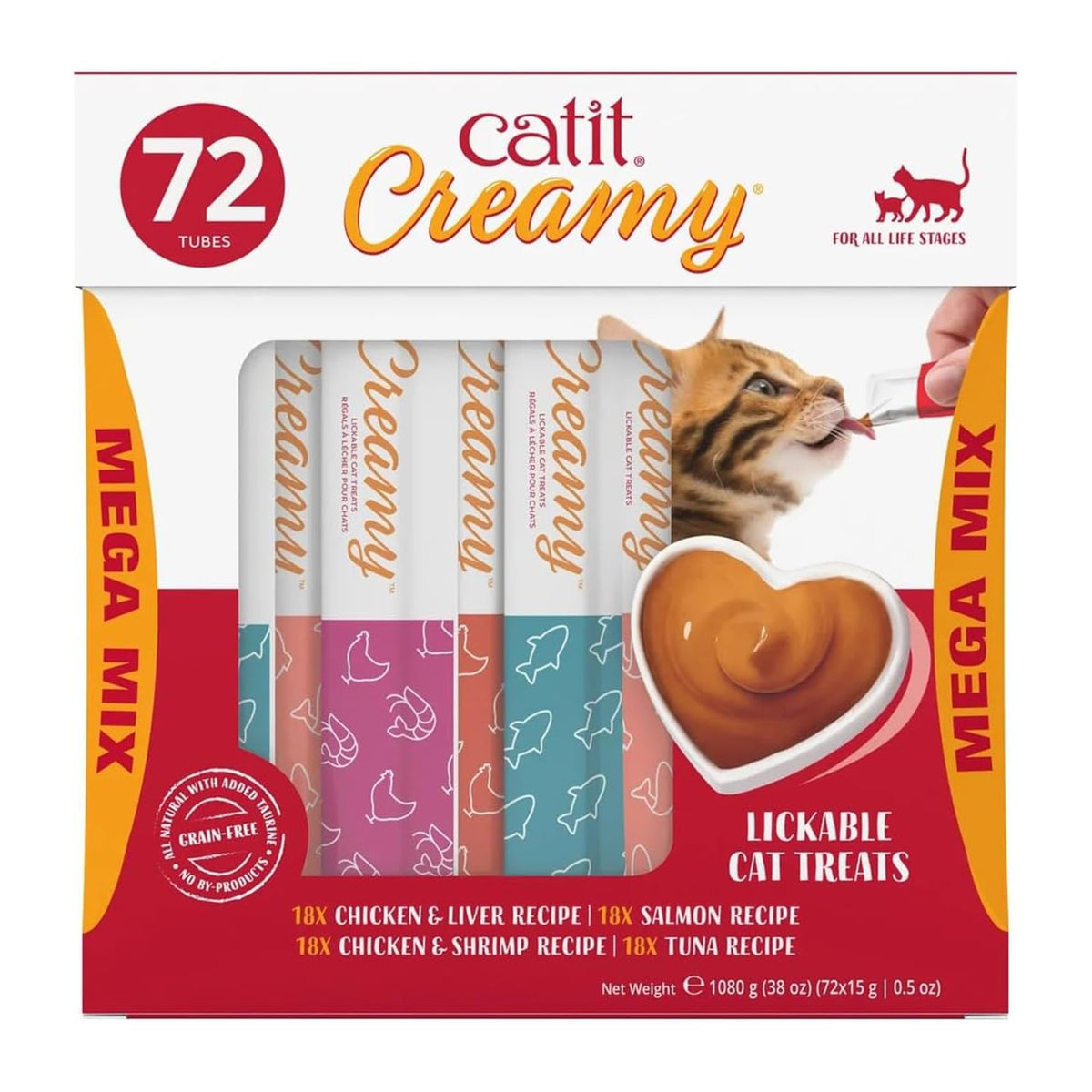 Catit Creamy Lickable Cat Treat, 72 Pack, 0.5 oz Each