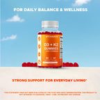 Vitamatic Vitamin D3 + K2 Gummies 60 Count | D-3 5000 IU + Vitamin K 140mcg for Bone Heart & Immune Support, Pectin-Based, Non-GMO, Gluten-Free