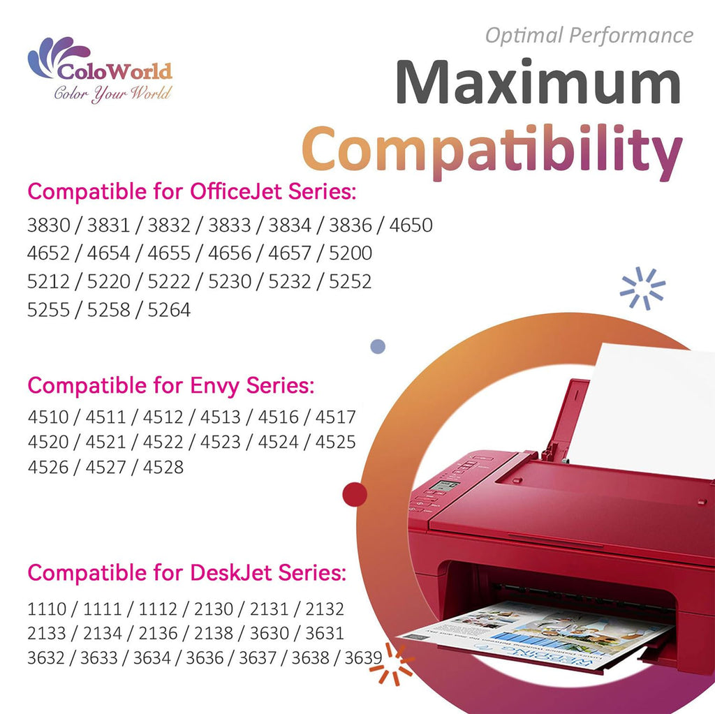 ColoWorld Remanufactured for HP Ink 63 Replacement for HP 63 Ink Cartridge Combo Pack Fit for Envy 4520 3634 OfficeJet 3830 5252 4650 5258 4655 4652 DeskJet3636 3630 Printer (1 Black,1 Color)