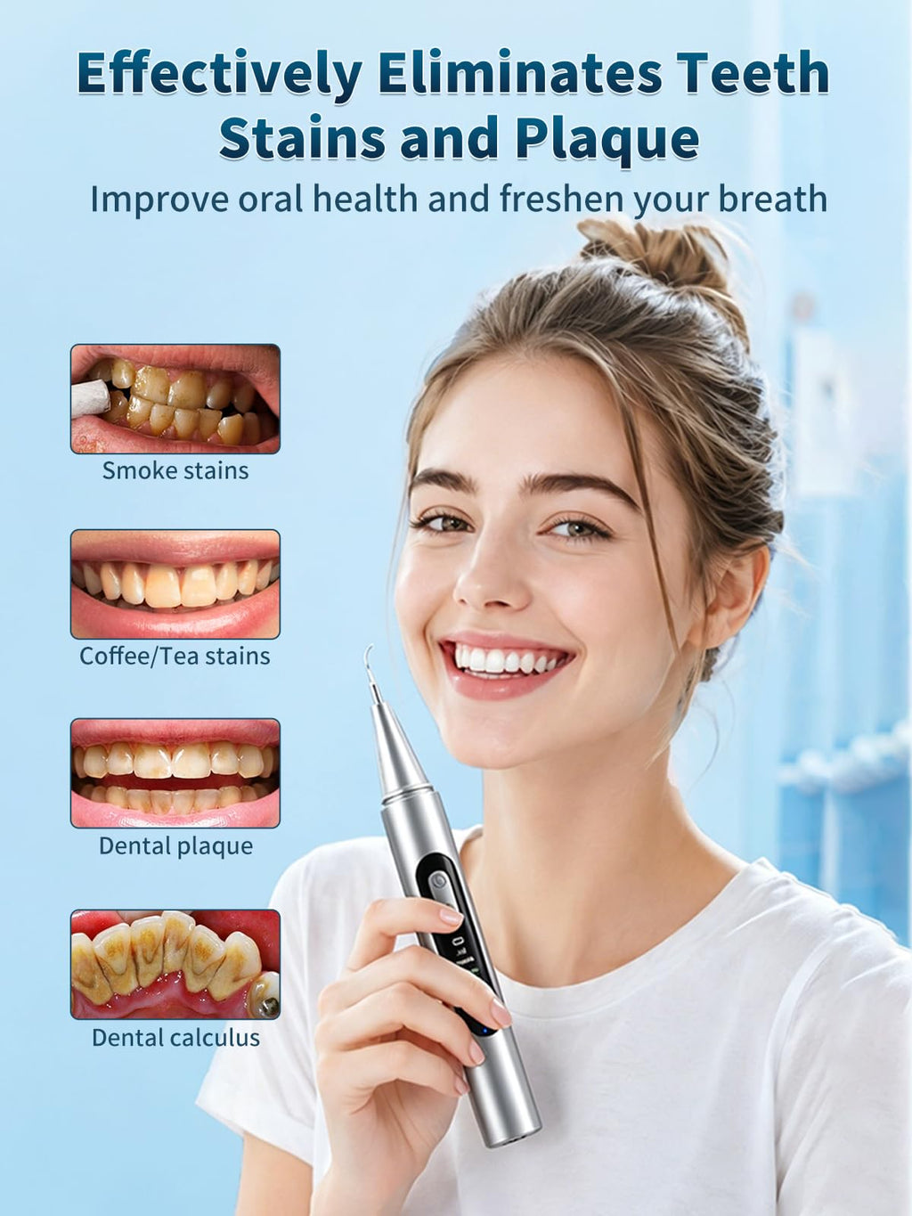 Plaque Remover for Teeth - Teeth Cleaning Kit Tartar Remover for Teeth with LED Light & 5 Adjustable Modes, USB C Rechargeable, 4 Replaceable Heads&6 Dental Tools, IPX7 Waterproof for Home Use