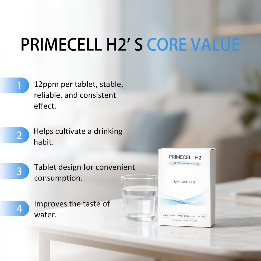 PrimeCell H2 Molecular Hydrogen Water Tablets with Magnesium – Antioxidant & Cellular Health Support, 30 Tablets