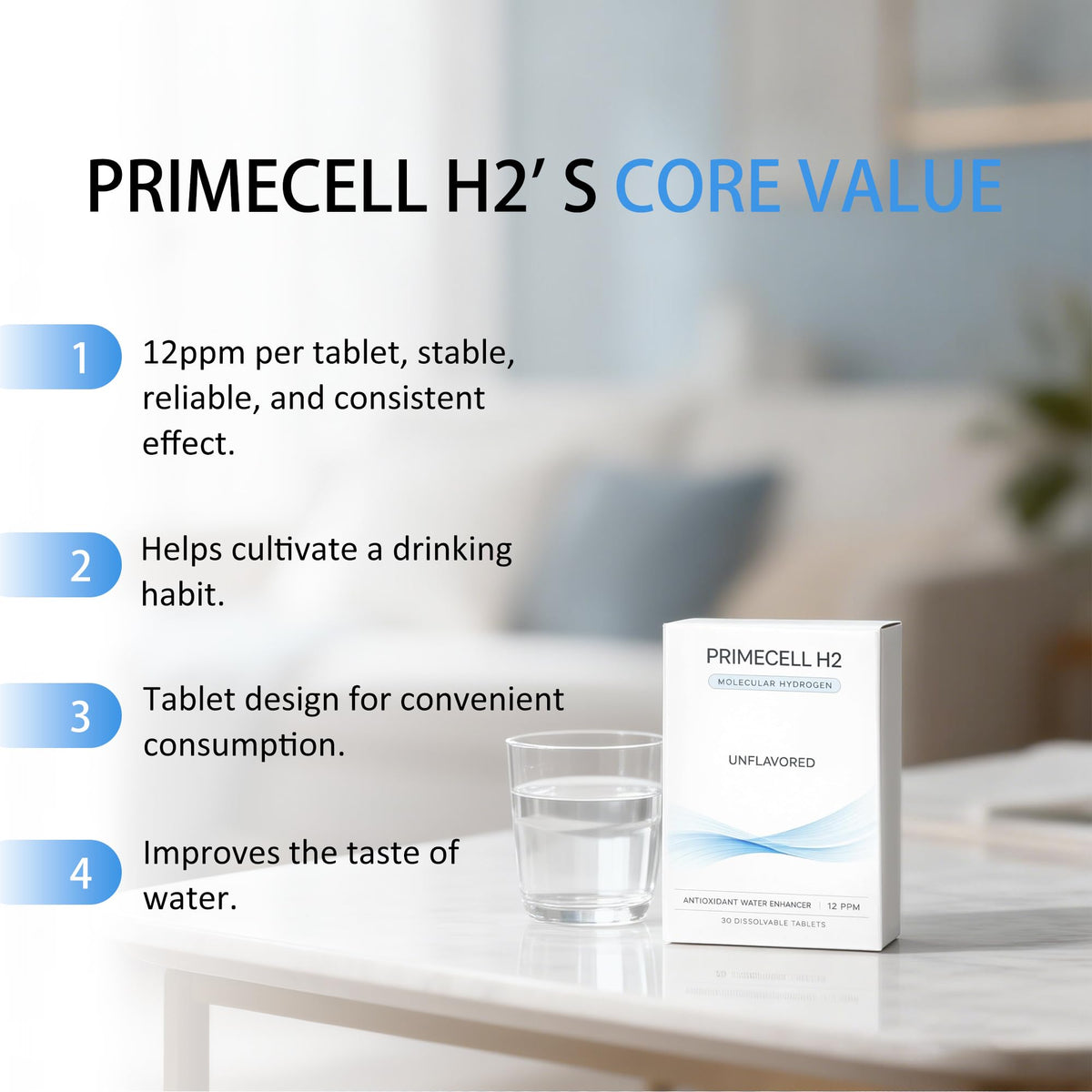 PrimeCell H2 Molecular Hydrogen Water Tablets with Magnesium – Antioxidant & Cellular Health Support, 30 Tablets