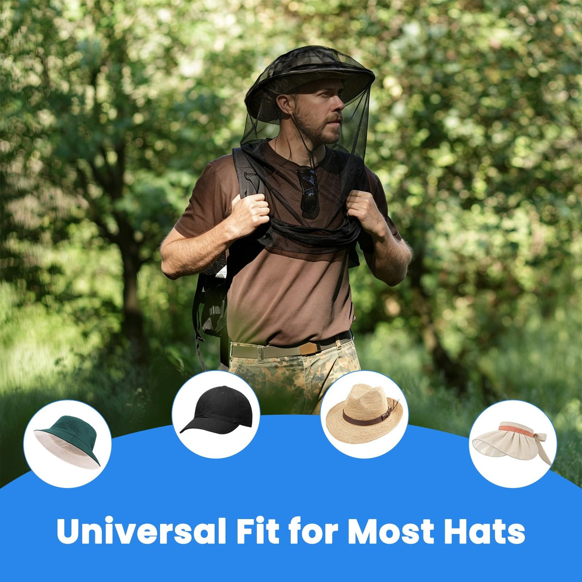 2 Pack Mosquito Head Net, Breathable Bug Net for Hat & Outdoor
