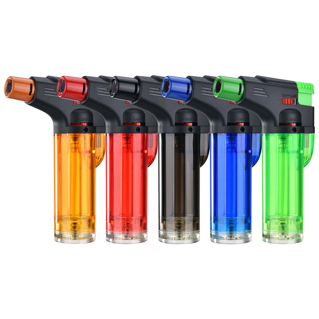Torch Lighter, 5 Pack, Butane Lighters, Windproof Butane Refillable Jet Torch Flame Gas Lighter, Multi Utility Lighters for Candles Fireplaces Campfires BBQ Grill Pilot Lights (Without Fuel)
