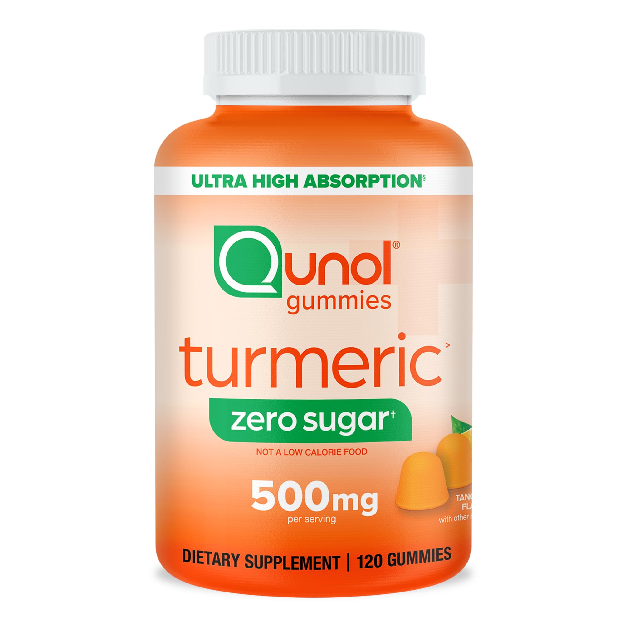 Qunol Zero Sugar Turmeric Gummies 500mg, Ultra High Absorption Gummy, 90 ct | Gluten Free Supplement that Supports Joint Health and a Healthy Inflammation Response, Great Tasting Tangerine Flavor