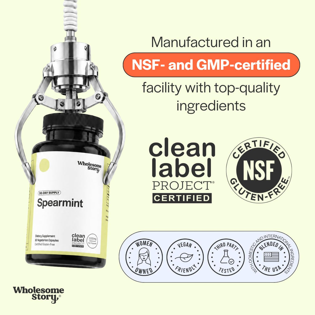 Wholesome Story Spearmint Capsules Supplement | 1000mg Spearmint Leaf | 333.33mg Per Capsule | Supports Hormones, Digestion & Gut | Mentha Spicata | 30-Day Supply