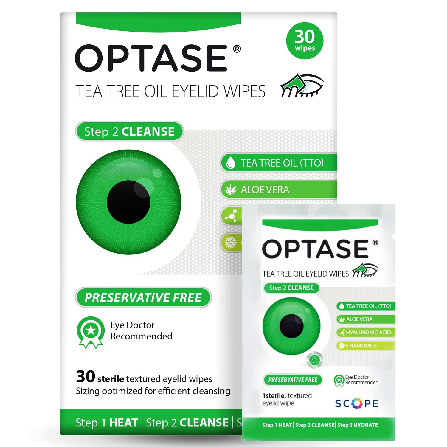 OPTASE TTO Eyelid Cleansing Wipes, 30 Count – Individually Wrapped Tea Tree Oil Eyelid Wipes – Preservative-Free Formula for Daily Use – Eye Doctor Recommended Tea Tree Eye Lid Cleanser