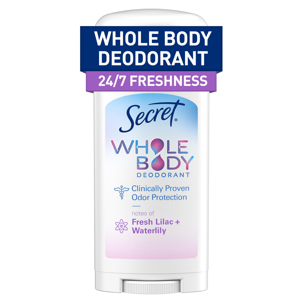 Secret Whole Body Deodorant Stick for Women, Rosewater Scent, Aluminum Free Deodorant Stick, 72 HR Odor Protection, 2.4 oz