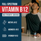 BioActive Vitamin B12 - 5000 mcg, Contains 3 BioActive Forms Methylfolate Cofactor - Methyl B12, Adenosyl B12 & Hydroxy B12 | Supports Energy, Metabolism & Mood | Vegan, Non-GMO (60 Servings)