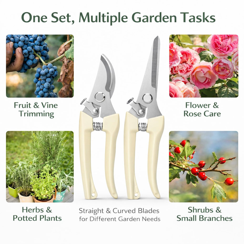Pruning Shears,Ahoooot 2Pcs Pruning Shears for Gardening,Professional Garden Shears for Flowers, Bonsai and Fruits Picking (1pc Straight & 1pc Curved)