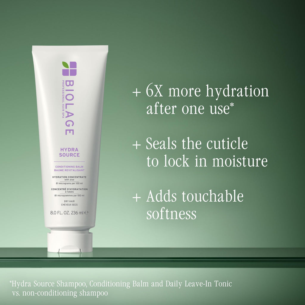 Biolage Hydra Source Conditioning Balm – For Dry Hair | With fermented aloe & hyaluronic acid, vegan, paraben-free, moisturizes, detangles, adds softness, for fine to medium hair