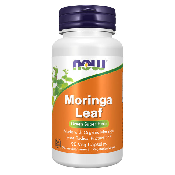 NOW Supplements, Moringa Leaf, Green Super Herb, Made with Organic Moringa, Free Radical Protection*, 90 Veg Capsules
