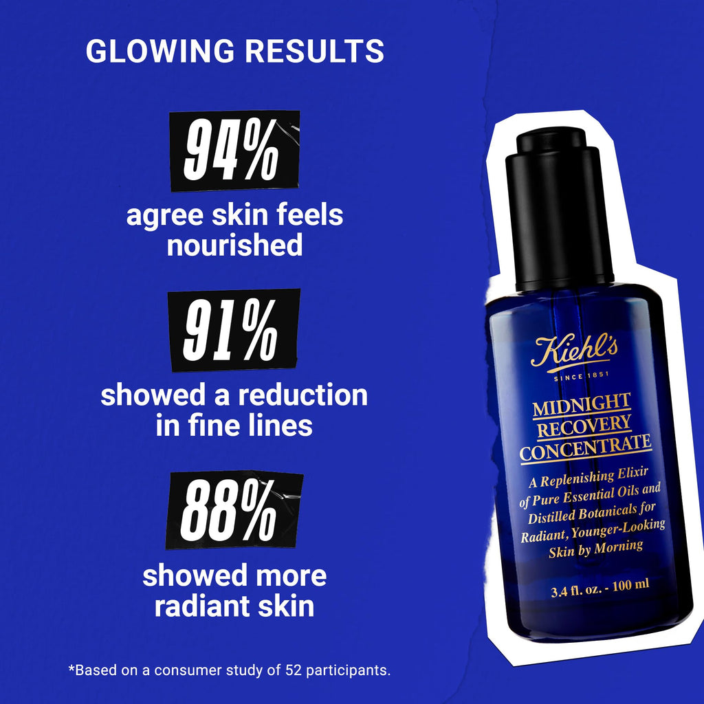 Buy now Kiehl's Midnight Recovery Concentrate Moisturizing Face Oil, Lightweight Facial Serum, Restores Skin Radiance Overnight, Reduces Fine Lines, Refines Skin Texture, 99.4% Naturally Derived - 3.4 fl oz at indiglob india