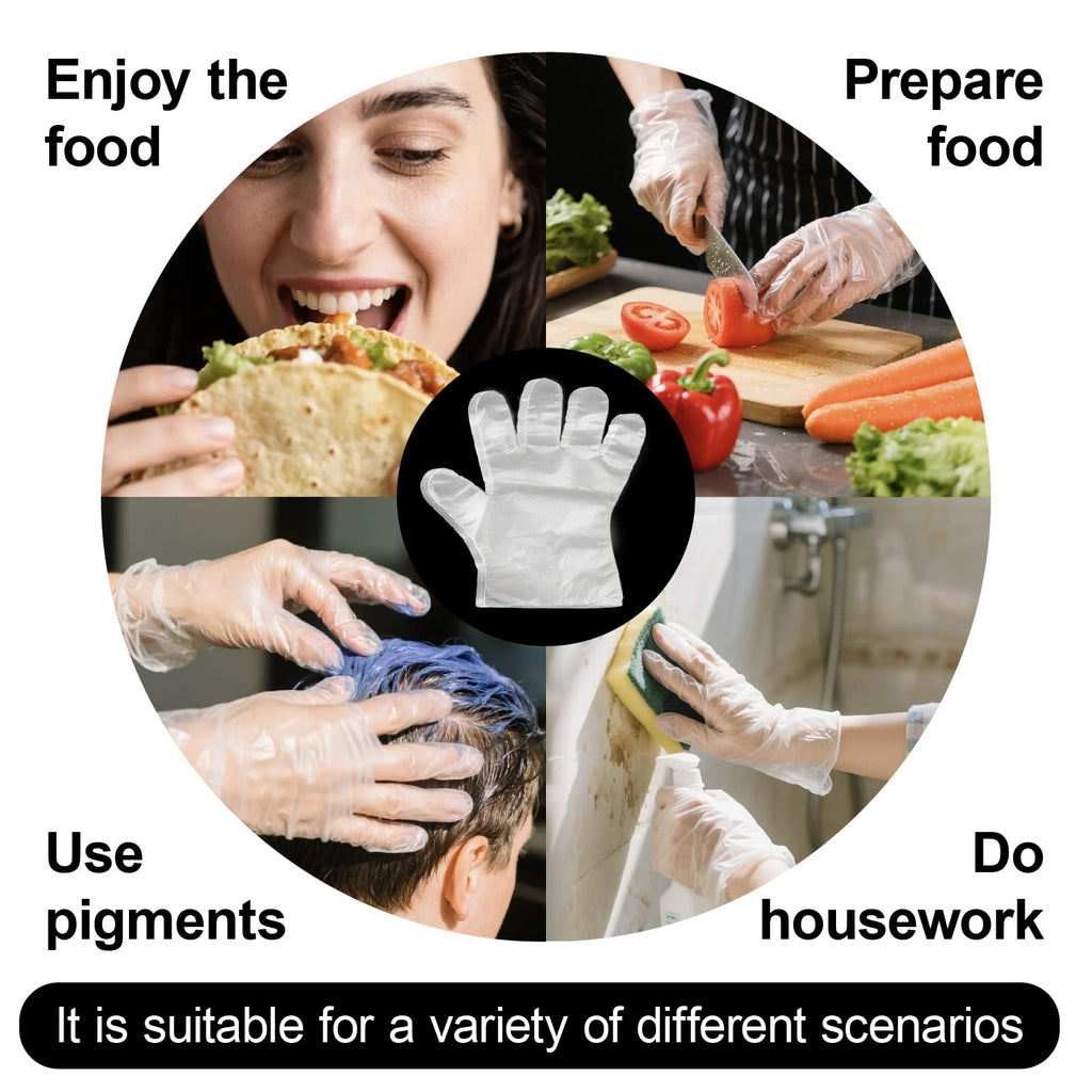 400 Count Disposable Plastic Gloves, Food Safe, Latex-Free & Powder-Free – Waterproof Clear Poly Gloves for Cooking, Cleaning, Food Prep, Pet Care & Household Use, One Size Fits Most House Clean.