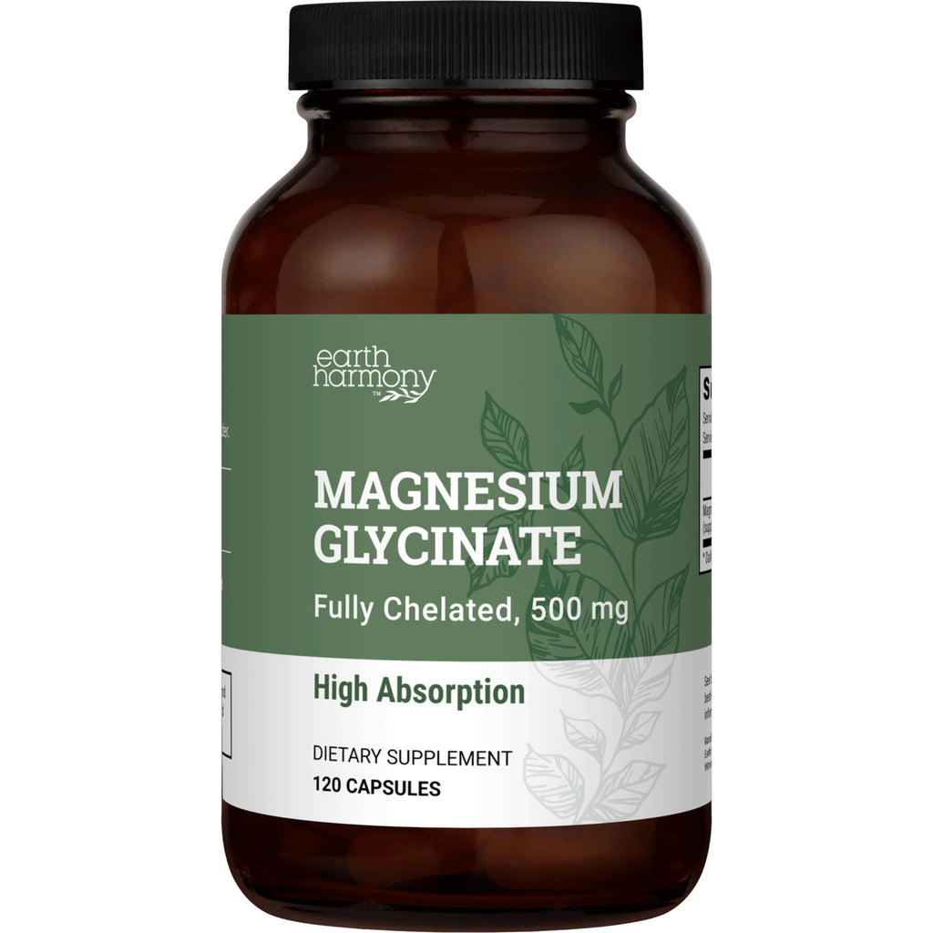 Pure Magnesium Glycinate 500mg Chelated High Absorption Magnesium for Sleep | Earth Harmony Chelated Magnesium Supplement, Glicinato de Magnesio