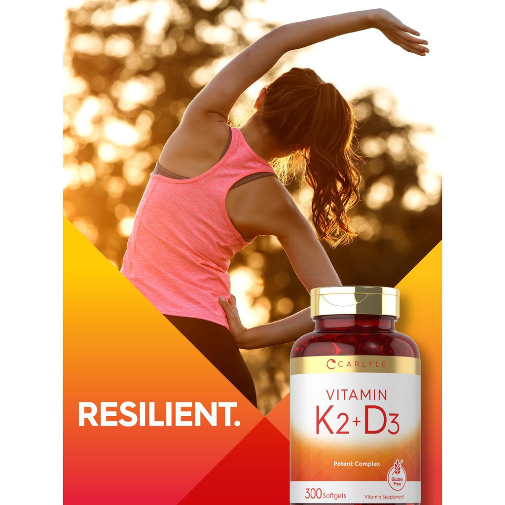 Carlyle Vitamin K2 D3 Supplement | 300 Softgels | 200mcg K2 MK7 & 10,000 IU D3 | Non-GMO, Gluten Free