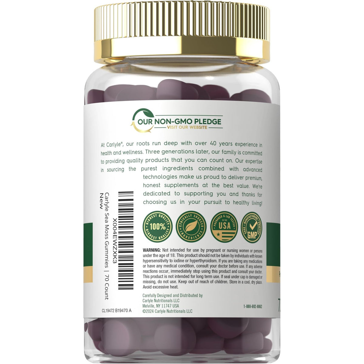 Carlyle Sea Moss Gummies | 70 Count | for Men and Women