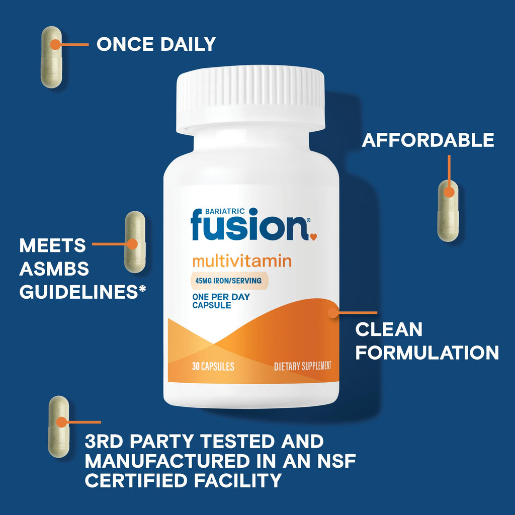 Bariatric Fusion Multivitamin with Iron for Women and Men | Once Daily Capsule | GLP-1 Vitamins | 45mg Iron | 30 Count |1 Month Supply