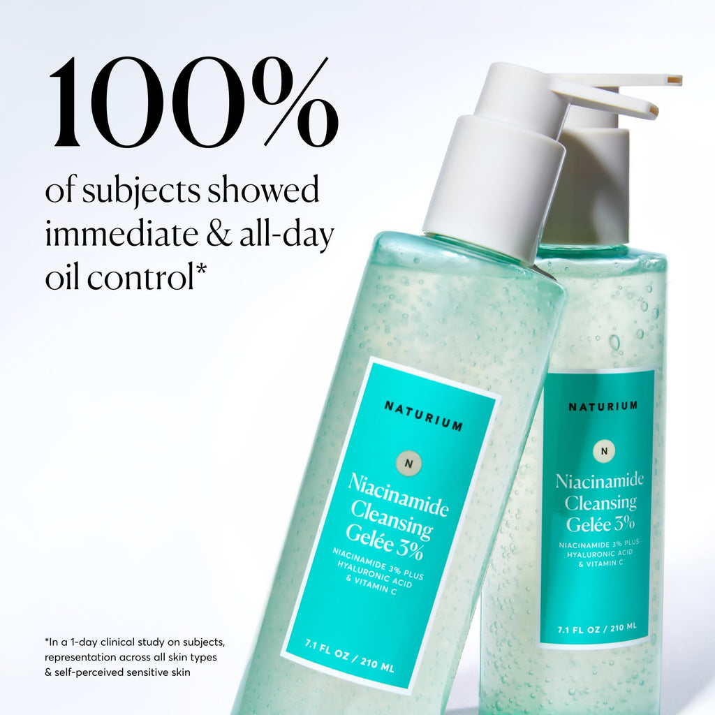 Naturium Niacinamide Cleansing Gelée 3%, 7.1 fl oz | Gentle & Smoothing Face Wash, Unclogs Pores, Makeup Remover, with Hyaluronic Acid & Vitamin C, for Soft Skin & Even Texture