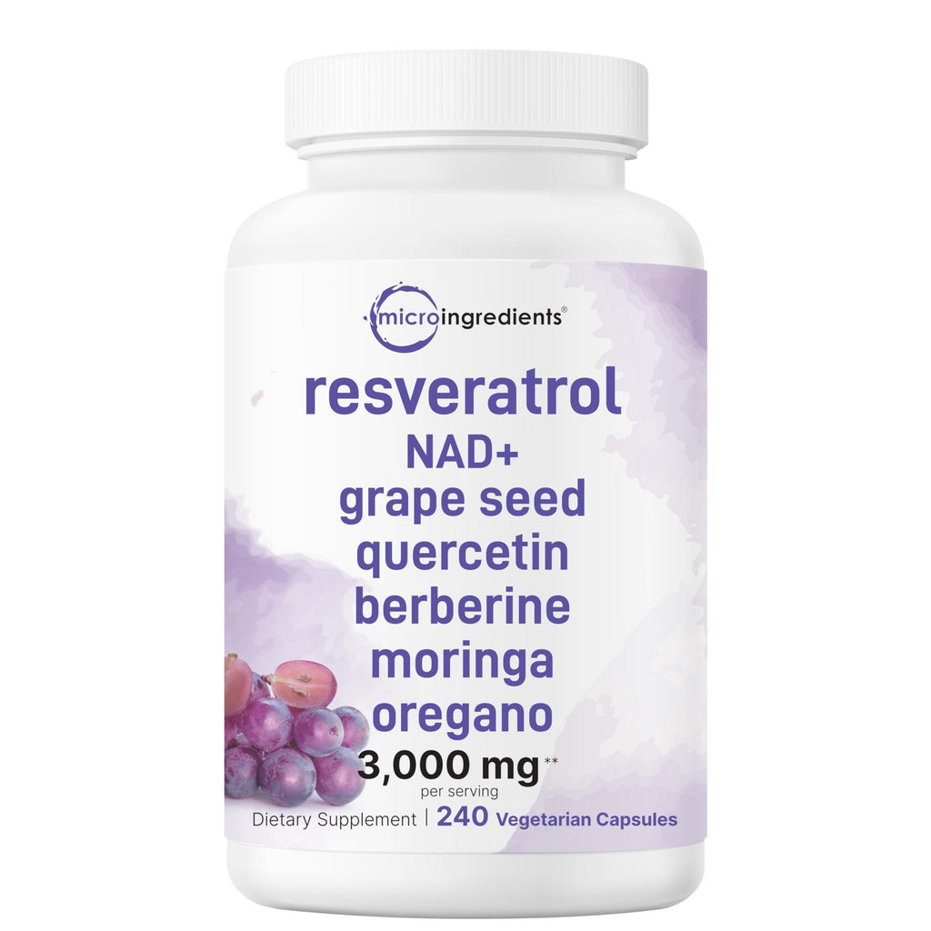 Micro Ingredients Resveratrol NAD Complex 3,000mg for Women & Men, 240 Veggie Capsules | NMN Supplement Alternative | 11-in-1 Blend with NAD+, Quercetin, Moringa, Berberine, Grape Seed, & Oregano