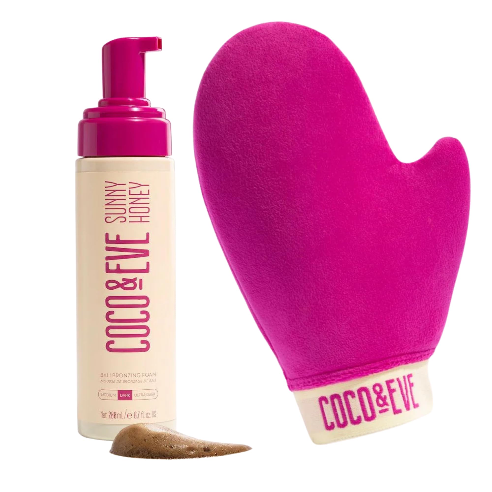 Coco & Eve Self Tanner Foam Kit - (Medium) Streak-Free Sunless Tanning Mousse, Tropically Scented Natural Looking Tan With Mitt Applicator, Vegan, Cruelty Free | Sunny Honey Bali Bronzing, 6.7 fl oz