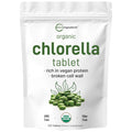 Organic Chlorella Tablets, 500mg Per Tablet, 720 Tabs (360 Grams), 4 Months Supply, Broken Cell Wall, Rich in Vegan Protein & Vitamins, No Filler, No Additives & Non-GMO | Pure Green Algae Superfood