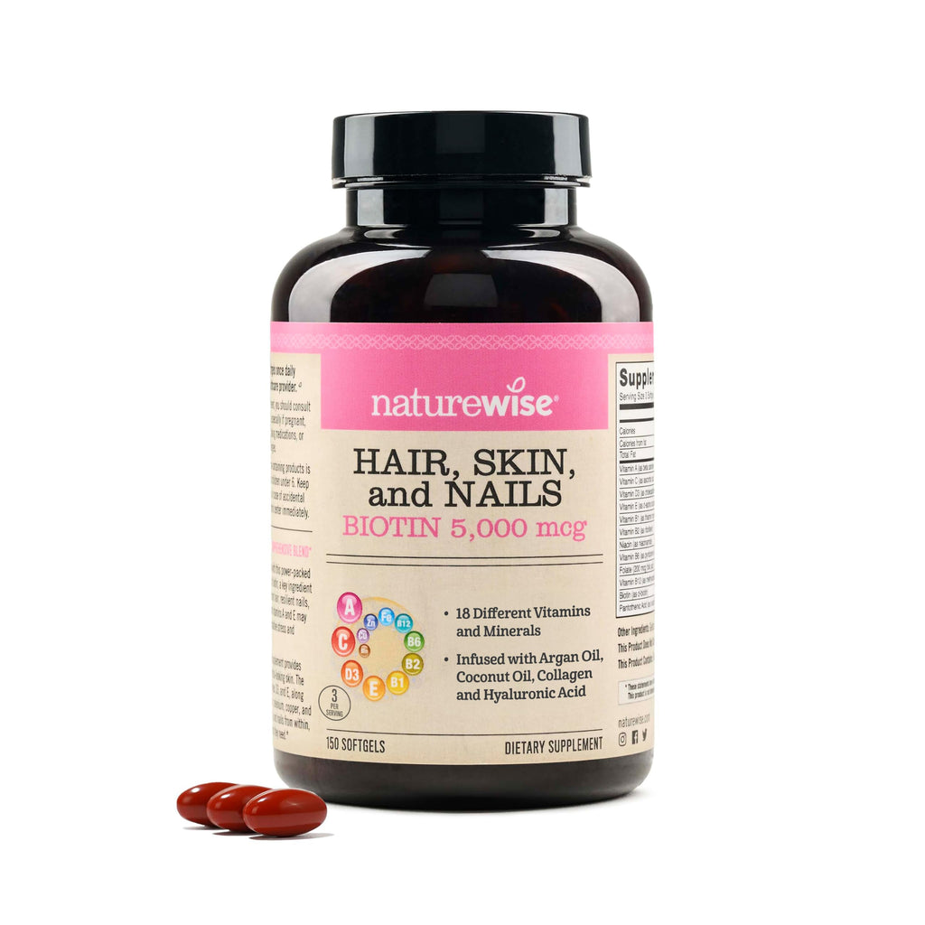 NatureWise Hair Skin and Nails Vitamin, Biotin 5000mcg w/Hyaluronic Acid, Collagen for Women with C, B Complex, D3, A, E, Iron - Non-GMO, Gluten Free - 270 Softgels[3-Month Supply]