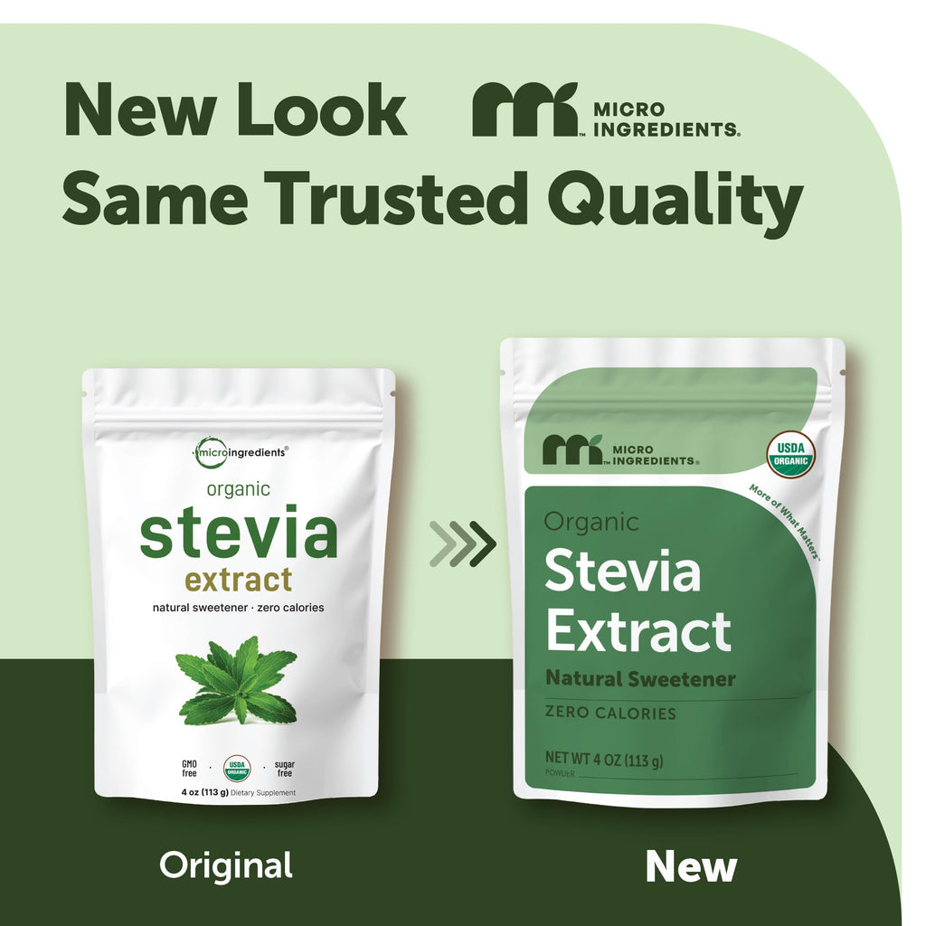 Micro Ingredients Pure Organic Stevia Extract Powder, 4 oz, No Additives | 706 Servings, Stevia Green Leaf Reb-A, Sugar-Free 0 Calories, Natural Sweetener, Sugar Substitute, Keto & Vegan Friendly