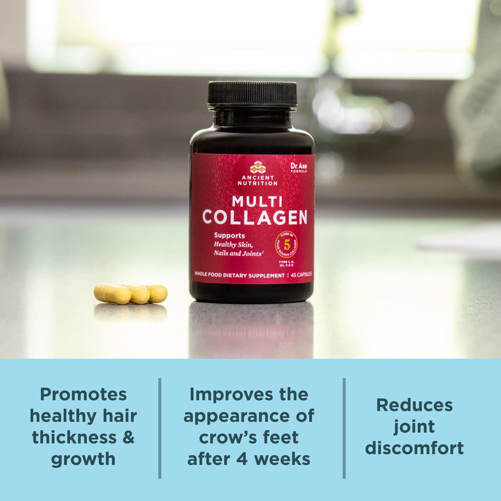 Ancient Nutrition Hydrolyzed Multi Collagen Peptides Capsules | Women & Men, Vitamin C, Probiotics, Grass-fed Hydrolyzed Collagen, Supports Skin, Hair, Nails, Joints, Gut Health, 90 Count