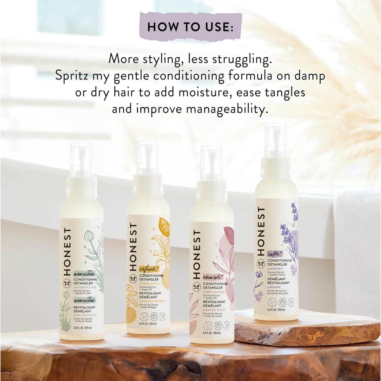 Buy now The Honest Company Conditioning Hair Detangler, Tear-Free Hypoallergenic Leave-In Conditioner and Fortifying Spray, Citrus Vanilla Refresh, 4 fl oz at indiglob india