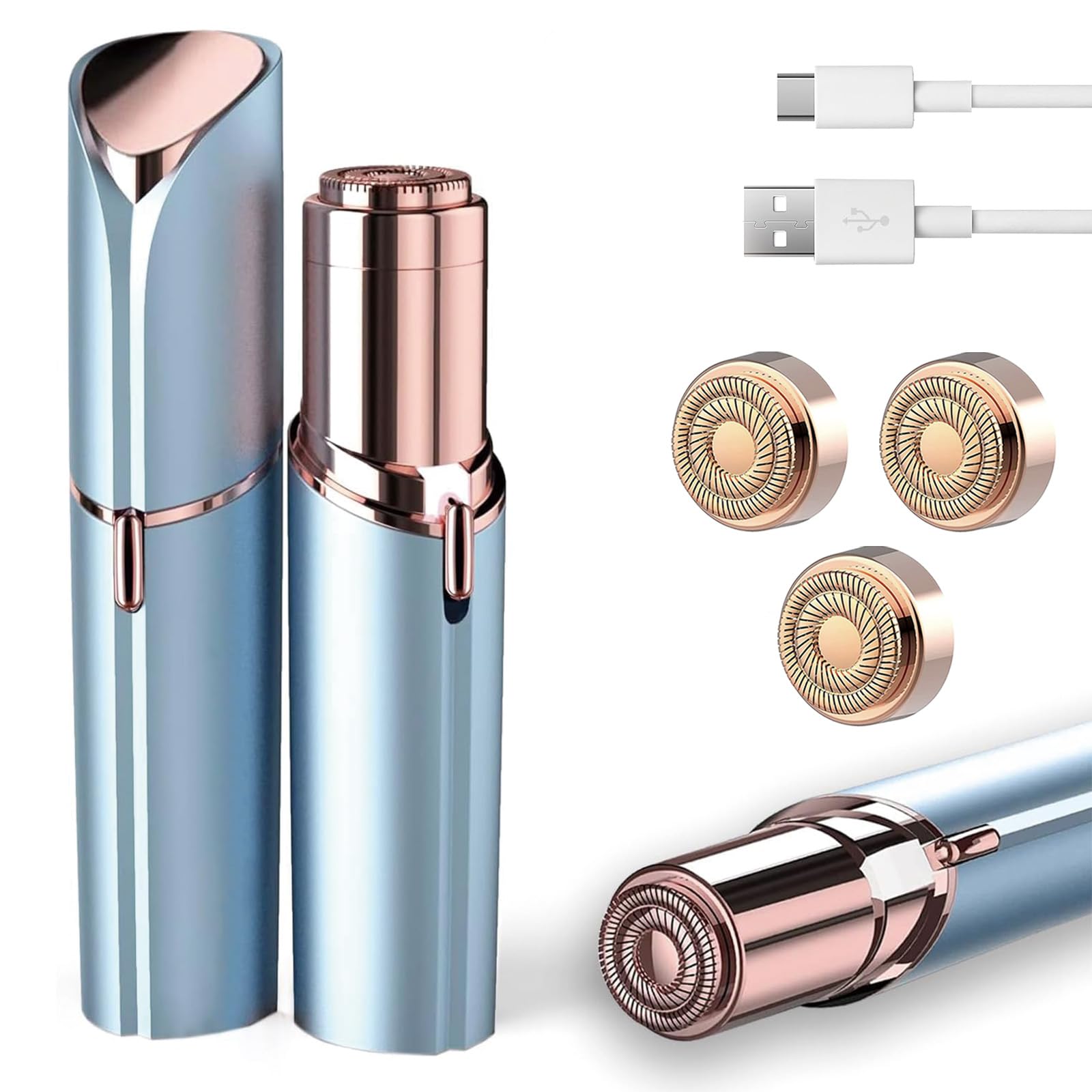 innobeaut Painless Electric Facial Hair Remover for Women, USB Rechargeable | LED reveals fine hairs, Portable face shaver for upper/lip/chin/peach fuzz, Facial hair removal for women,Blue Device only