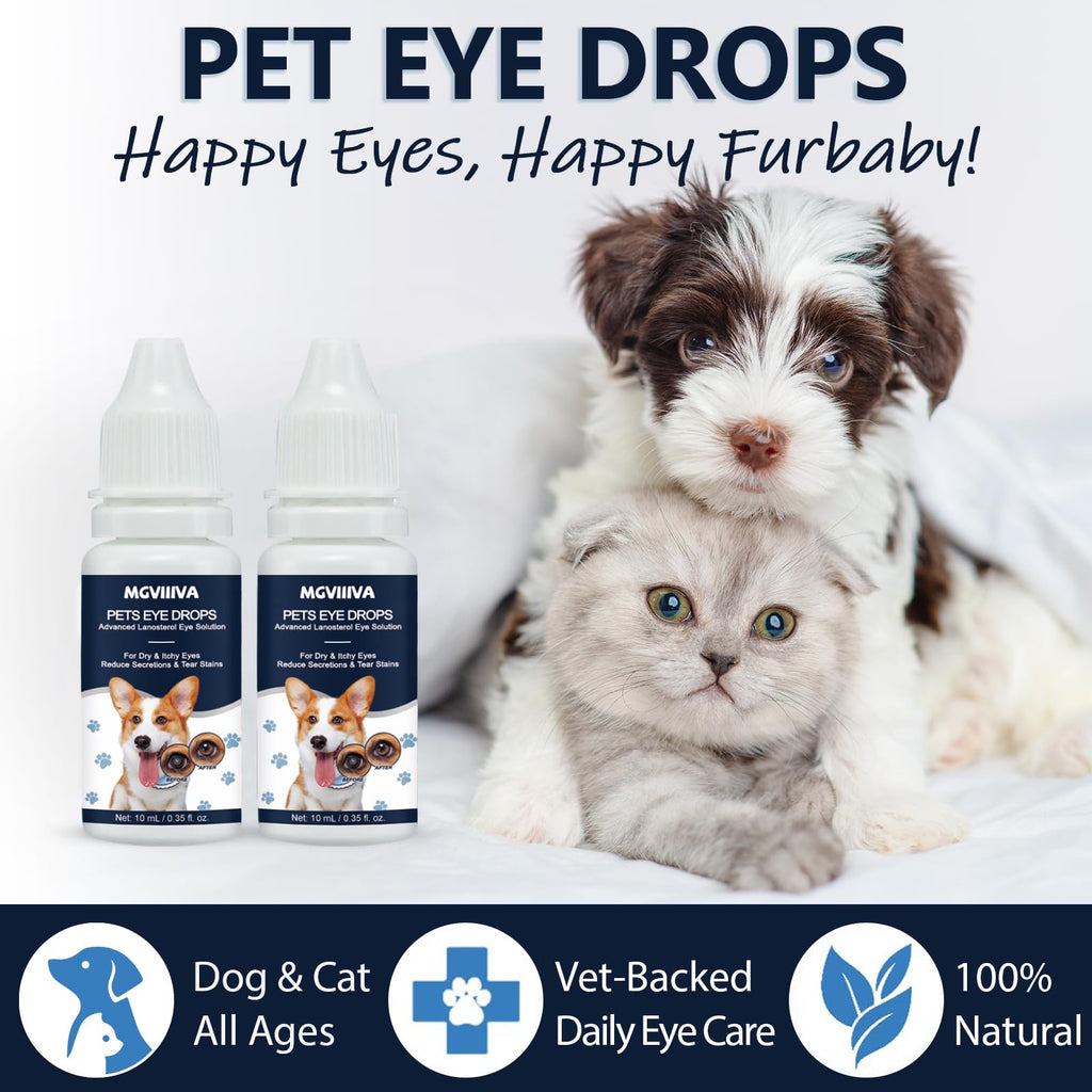 Dog & Cat Cataract Eye Drops & Infection Treatment – Vet-Recommended Formula for Cloudy, Itchy, Watery, Goopy Eyes and Pink Eye Treatment, Natural All-in-One Relief for Pet Eye Issues (2 X 10 ml)