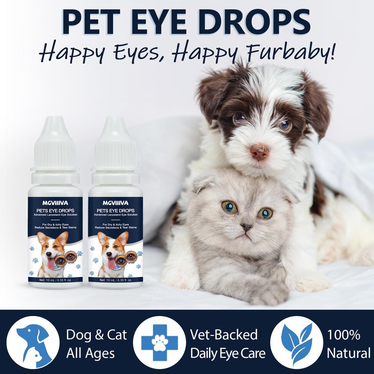 Dog & Cat Cataract Eye Drops & Infection Treatment – Vet-Recommended Formula for Cloudy, Itchy, Watery, Goopy Eyes and Pink Eye Treatment, Natural All-in-One Relief for Pet Eye Issues (2 X 10 ml)
