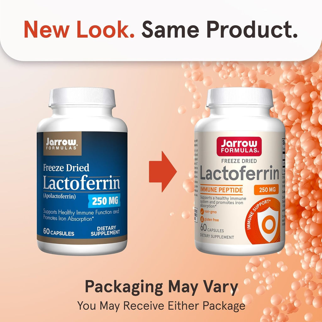 Jarrow Formulas Lactoferrin Supplements 250 mg - Immune-Supporting Glycoprotein for Healthy Immune System Support & Iron Absorption - Freeze Dried, Gluten Free, Non-GMO - 60 Capsules (Pack of 2)