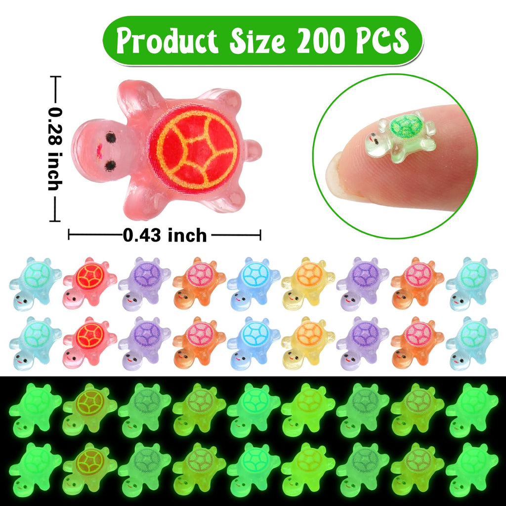 200 Pcs Mini Resin Turtles Glow in the Dark Sea Animals for Dollhouse Decor