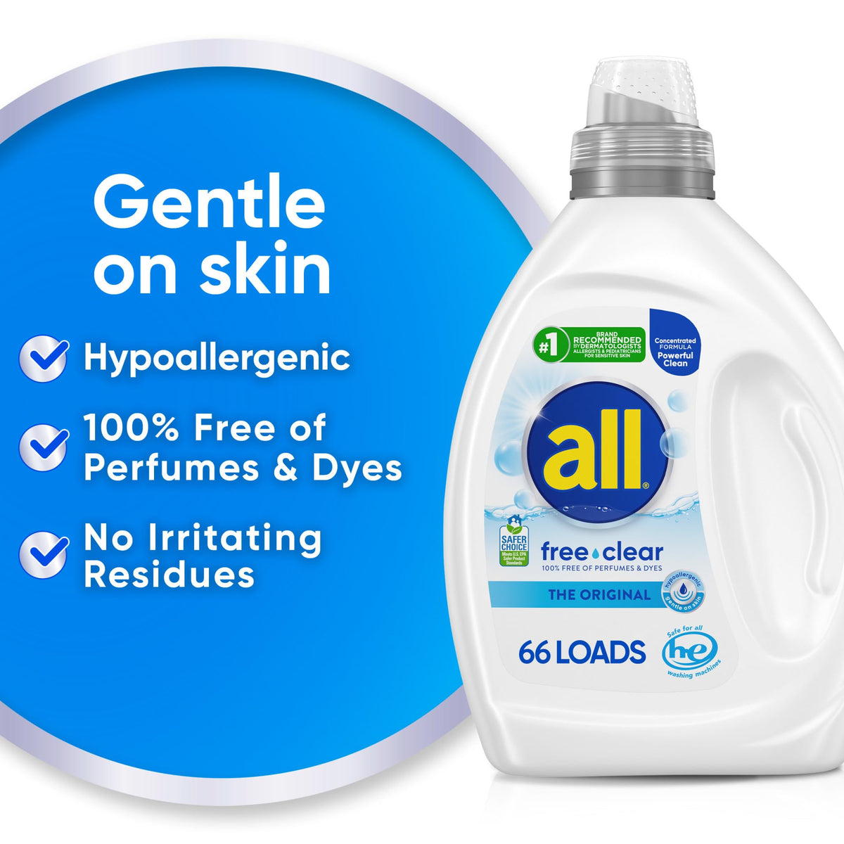 all Liquid Detergent for Sensitive Skin, 50 Oz, 110 Loads, Unscented