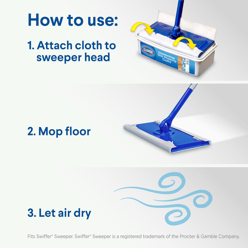Buy now Clorox Disinfecting Wet Mop Pad, Disposable Mop Heads, Multi-Surface Floor Wipes, Rain Clean, 2 Packs, 24 Wet Refills Per Pack (Package May Vary) at indiglob india