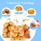Gewutho 100 Pack Cellophane Bags, 6×10-Inch Clear Cellophane Gift Bags with 100 Gold Twist Ties Included, Plastic Packaging Bags Ideal for Wrapping Cookies, Candies, Party Favors, and Popcorn