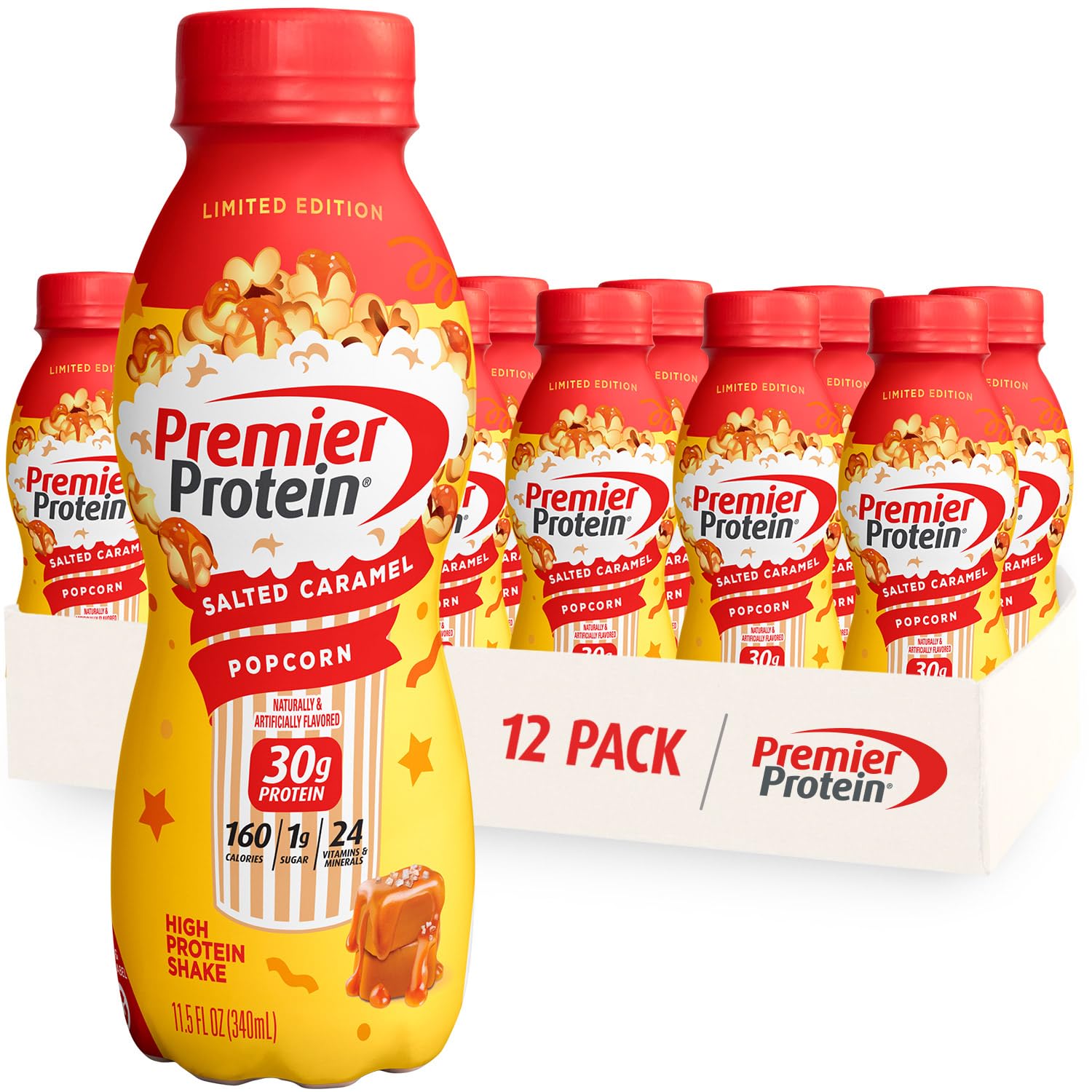 Buy now Premier Protein Shake, Peaches & Cream, 30g Protein, No Added Sugar, 24 Vitamins & Minerals to Support Immune Health, 11.5 fl oz, 12 Pack (Packaging May Vary) Limited Edition: Salted Caramel Popcorn 11.5 Fl Oz (Pack of 12) at indiglob india