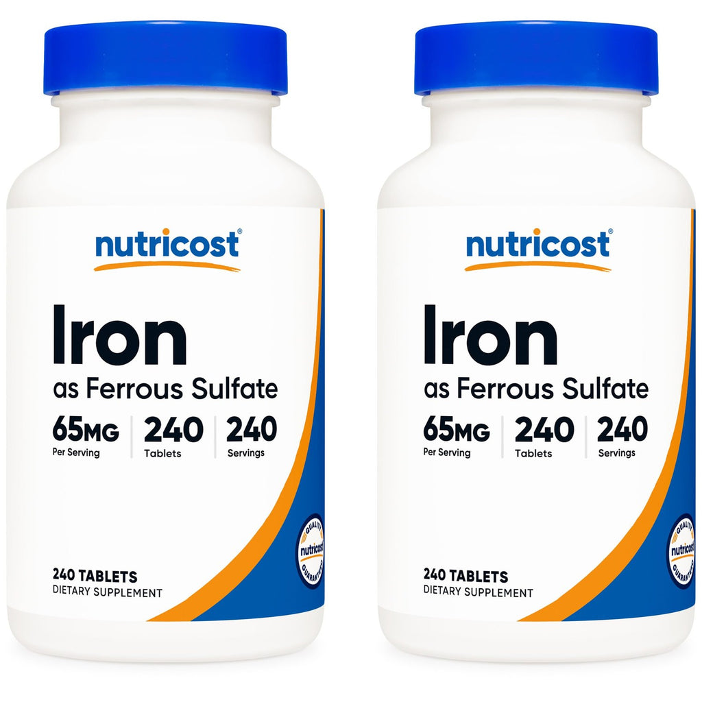 Nutricost Iron (As Ferrous Sulfate) 65mg, 240 Tablets - Non-GMO, Gluten Free (Pack of 2)