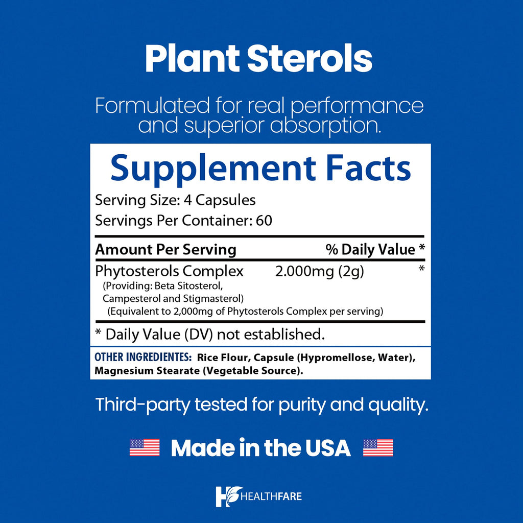 Healthfare Plant Sterols Capsules | 240 Vegan Capsules | Beta Sitosterol & Phytosterol Complex | Plant-Based Supplement | Non-GMO & Gluten-Free | Made in the USA
