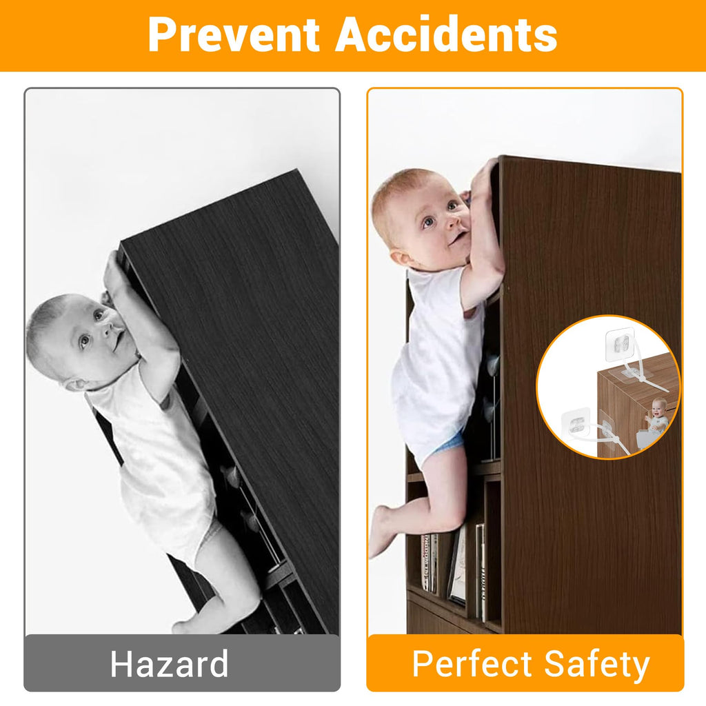 No Drill Furniture Anchors Adhesive (10 Packs) for Baby Proofing, Adjustable Anti-Tip Furniture Wall Safety Straps for Child, Keep Toddlers & Pets Safe from Falling Furniture Like Dresser & Bookshelf