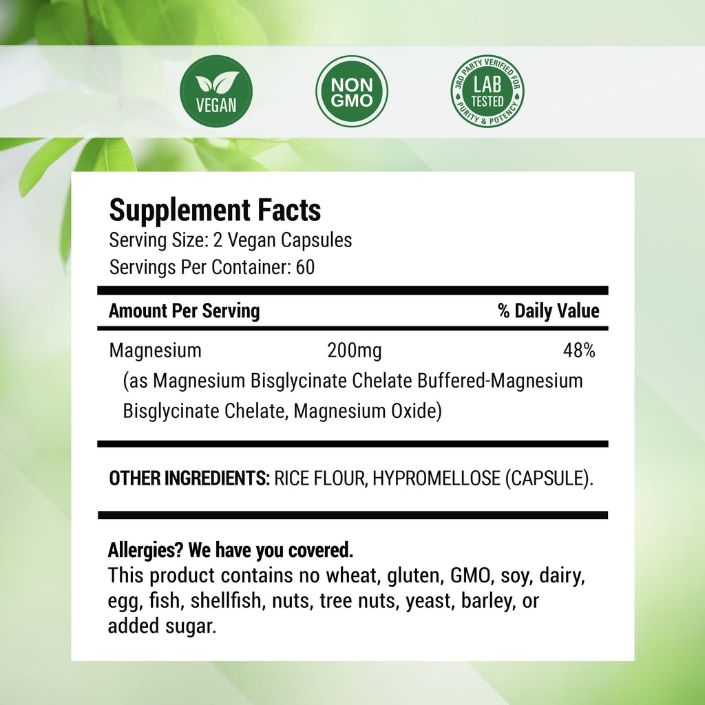Nested Naturals Magnesium Glycinate Chelate - 200mg Chelated Magnesium Supplement for Muscle Cramps, Relaxation, & Sleep Support - 100% Albion TRACCS Buffered Magnesium Glycinate - 120 Vegan Capsules