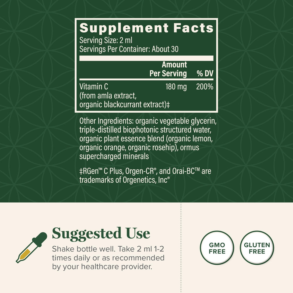 Organic Vitamin C Liquid Drops 180mg, Immune & Energy Support (2 Oz)