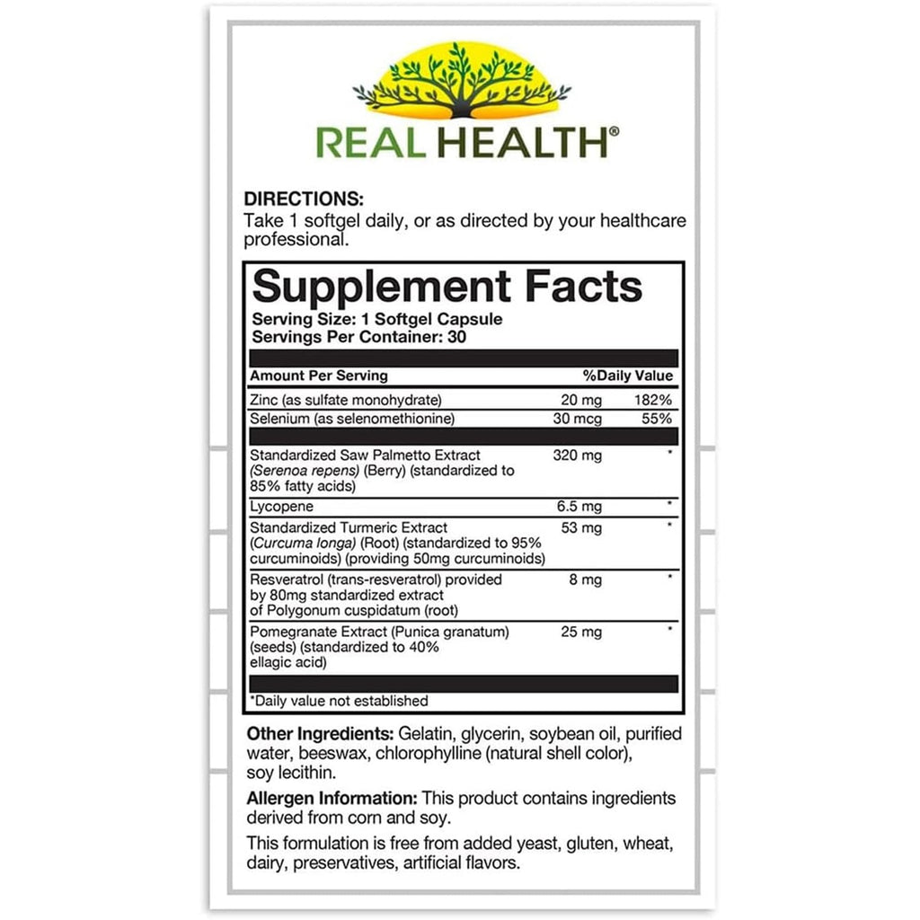 Real Health Prostate Complete, Saw Palmetto Formula - 30 Count (2 Pack) | Prostate Health Supplements for Men, Formula for Healthy Bladder and Urinary Support, with Lycopene, Resveratrol, Selenium