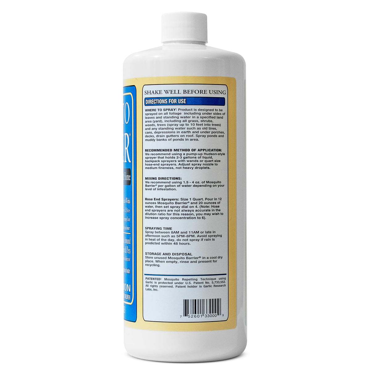 Mosquito Barrier Liquid Garlic Spray Concentrate for Mosquitoes, 32 oz