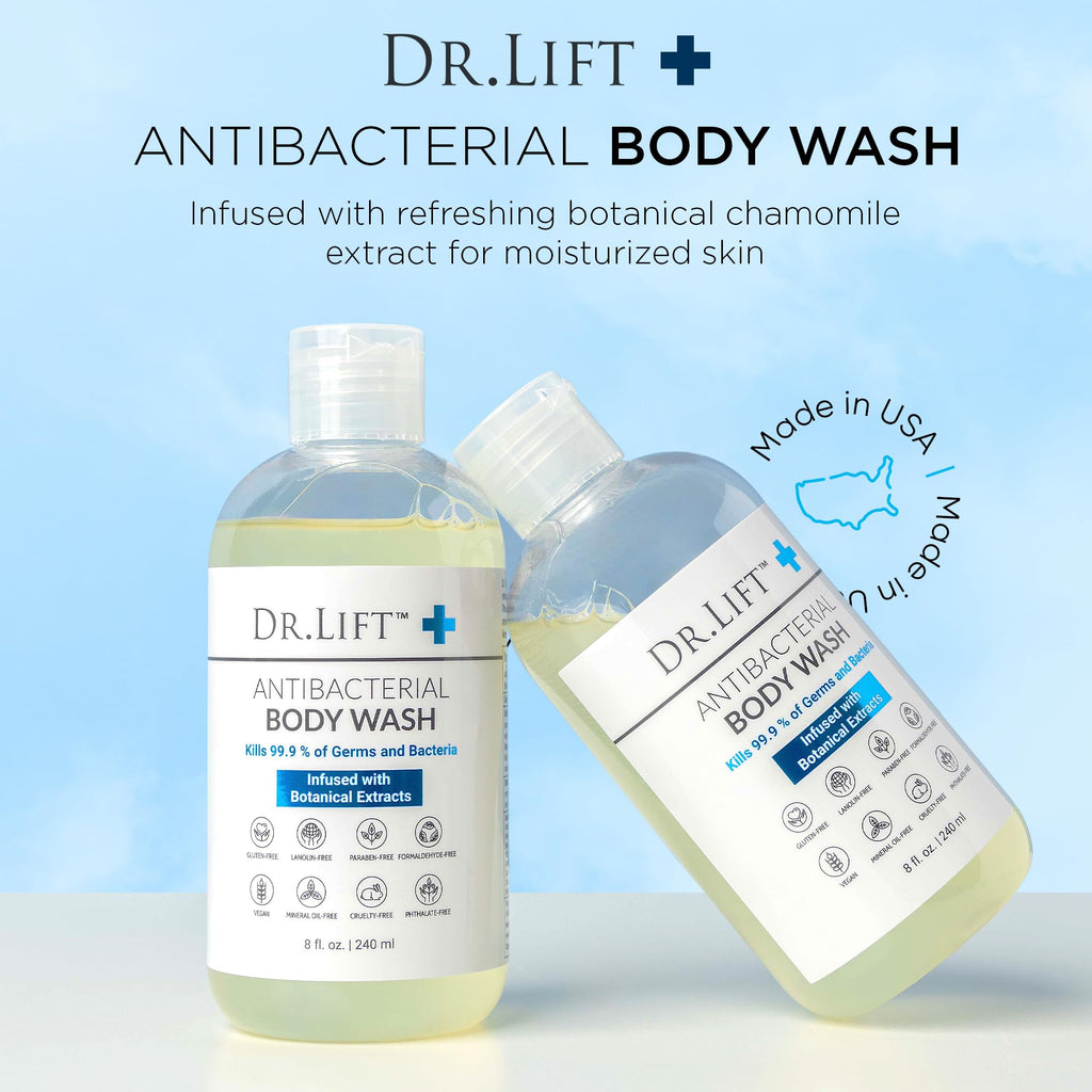 Dr. Lift Antibacterial Body Wash, Lemon, Spirulina, Vegan, 8 Fl Oz | Refreshing Scent, Citric Acid, Hydrating Moisturizing Formula, Paraben & Phthalate Free