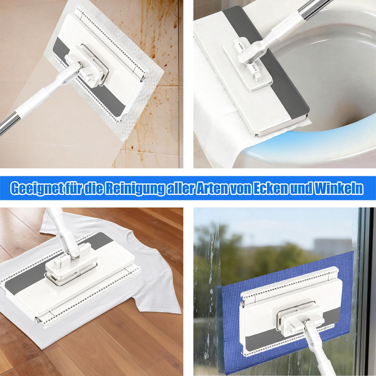 Snap Grip Flat Mop, Clamp Mop Any Cloth, Telescopic Wet Dry Hardwood Tile