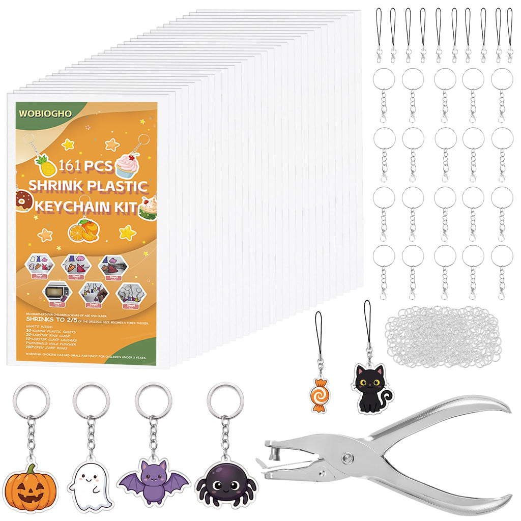 WoBiogHo 161 Pcs Shrink Plastic Keychain Making Kit with 30 Sheets
