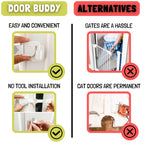 Door Buddy Cat Door Latch & Stopper. Adjustable Dog Proof Door Strap for Cats. Dog Proof Litter Box & Cat Feeder. Simpler Pet Gate Alternative. No Cut Cat Door Interior Door.